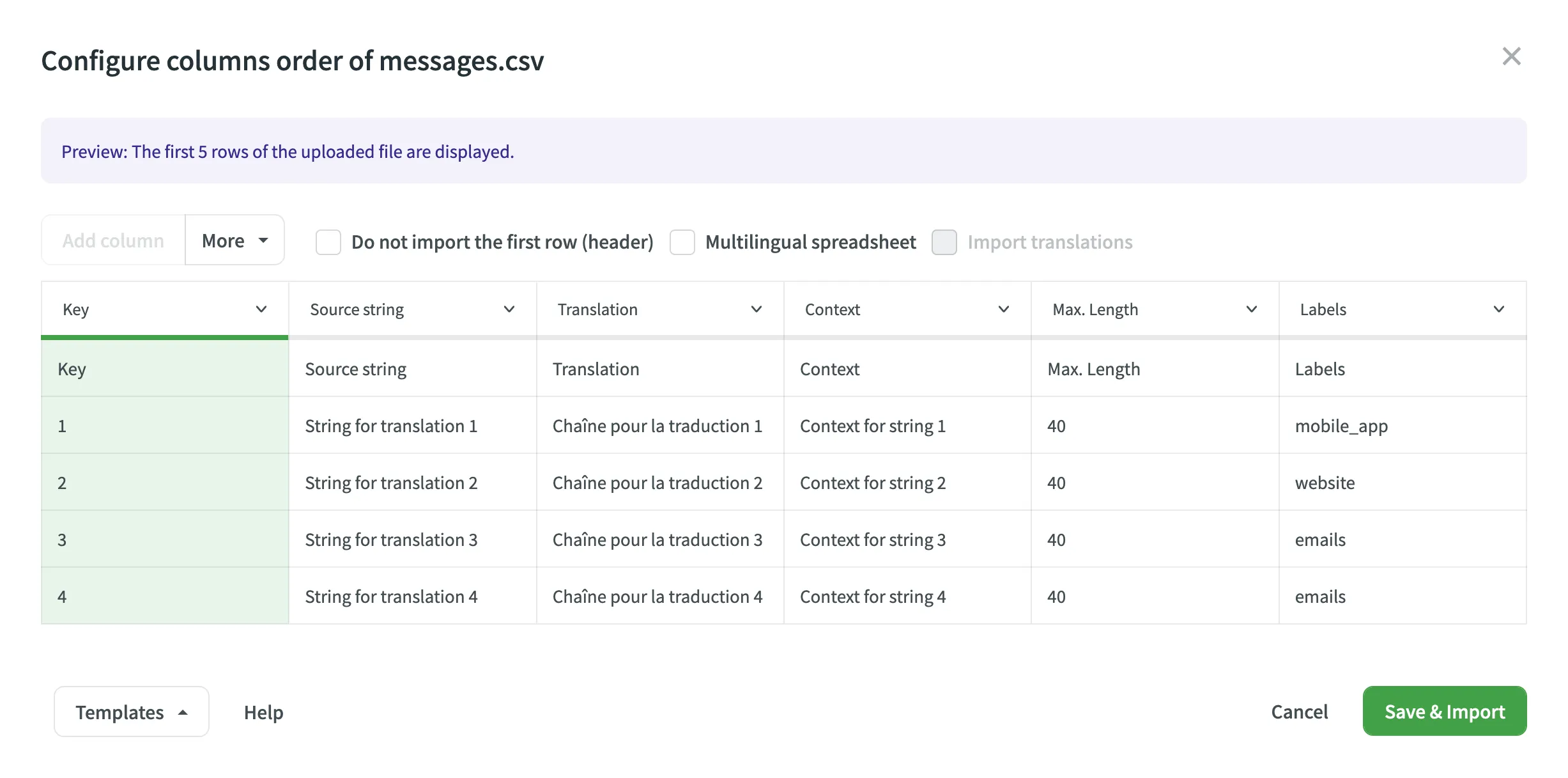 CSV Configuration